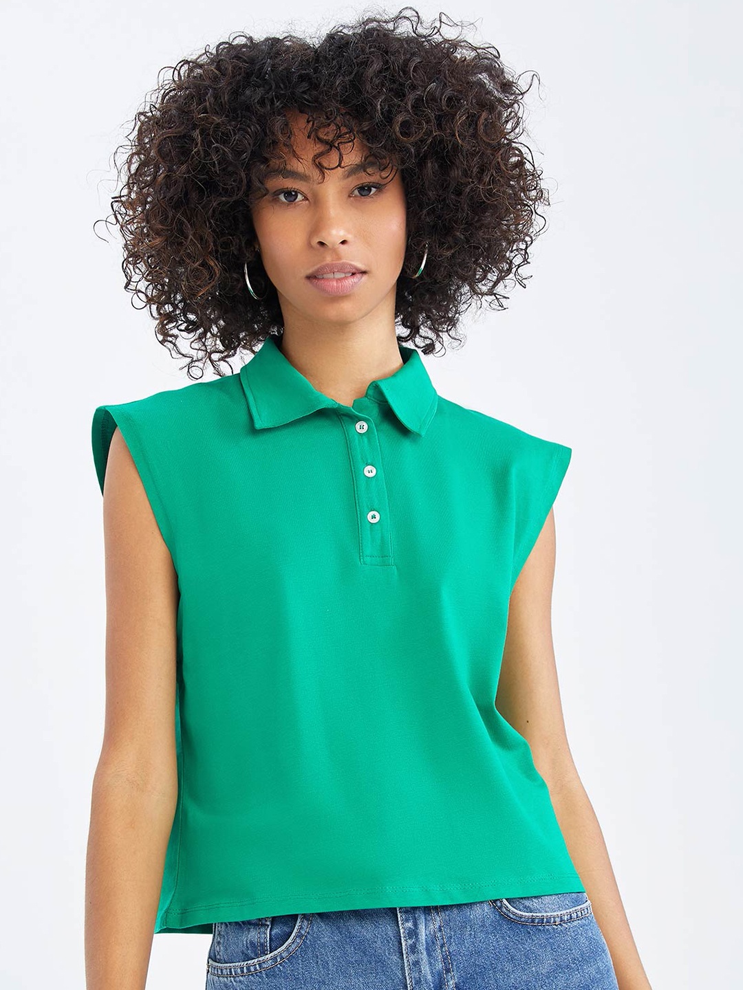 

DeFacto Polo Collar Sleeveless Pure Cotton T-shirt, Green