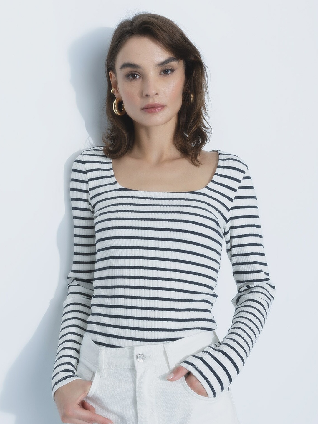 

DeFacto Striped Long Sleeves T-shirt, White