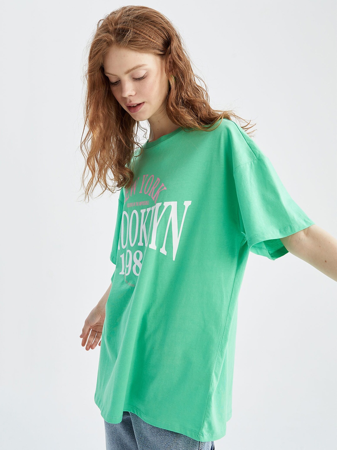 

DeFacto Typography Printed Pure Cotton T-shirt, Green