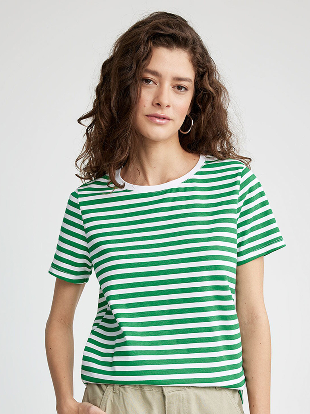 

DeFacto Striped Pure Cotton T-shirt, Green