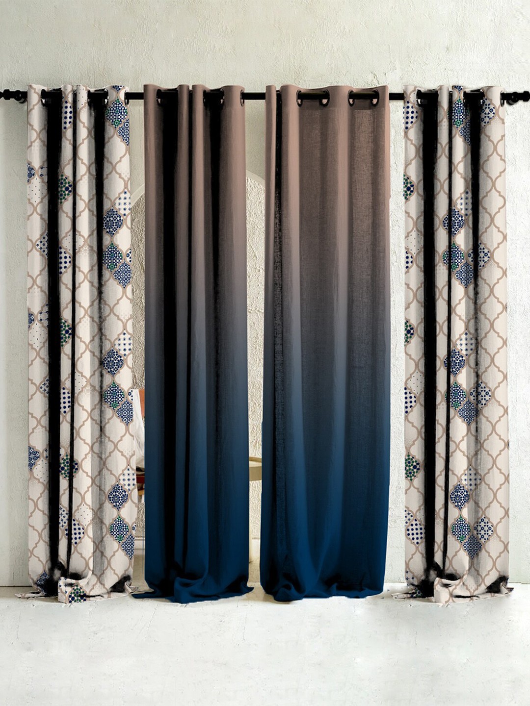 

SPACES Blue & Brown 4 Pieces Ethnic Motifs Printed Room Darkening Door Curtain