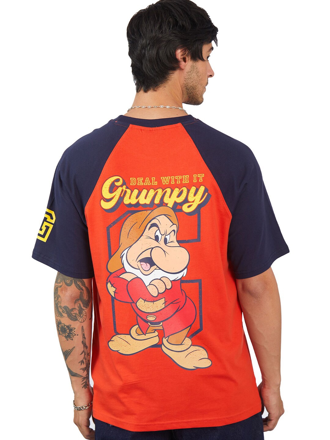 Bonkers Corner Grumpy Printed Raglan Sleeves Cotton Loose T-shirt, Red