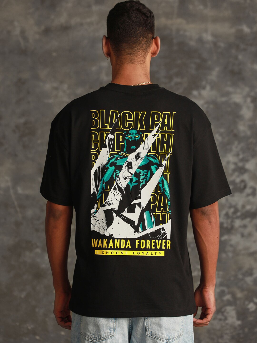 

Bonkers Corner Black Superhero Printed Drop-Shoulder Sleeves Cotton Oversized Fit T-shirt