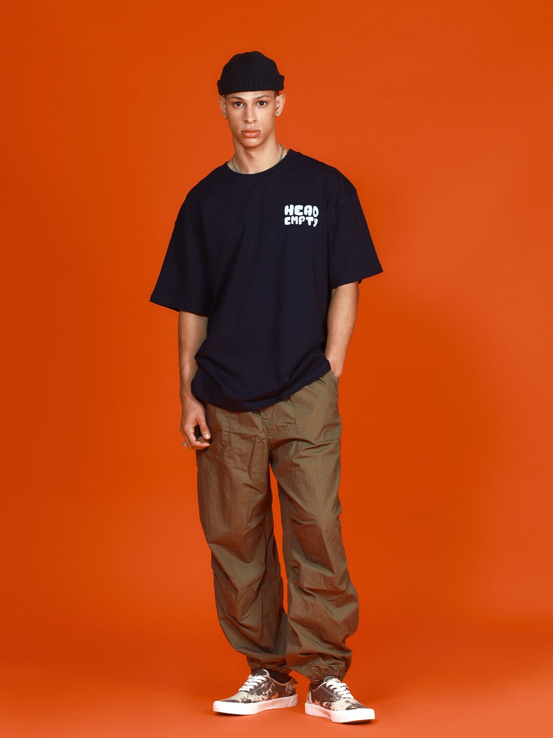

Bonkers Corner Drop-Shoulder Sleeves Cotton Oversized T-shirt, Navy blue
