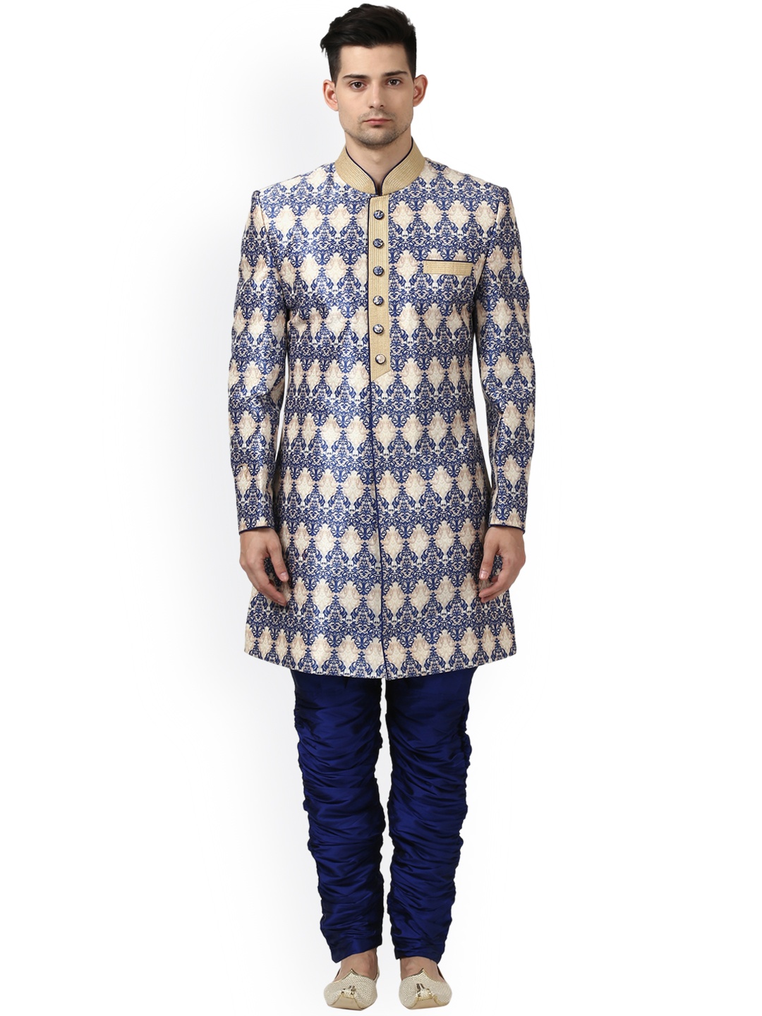 

ethnix by Raymond Men Beige & Blue Kurta with Pyjama