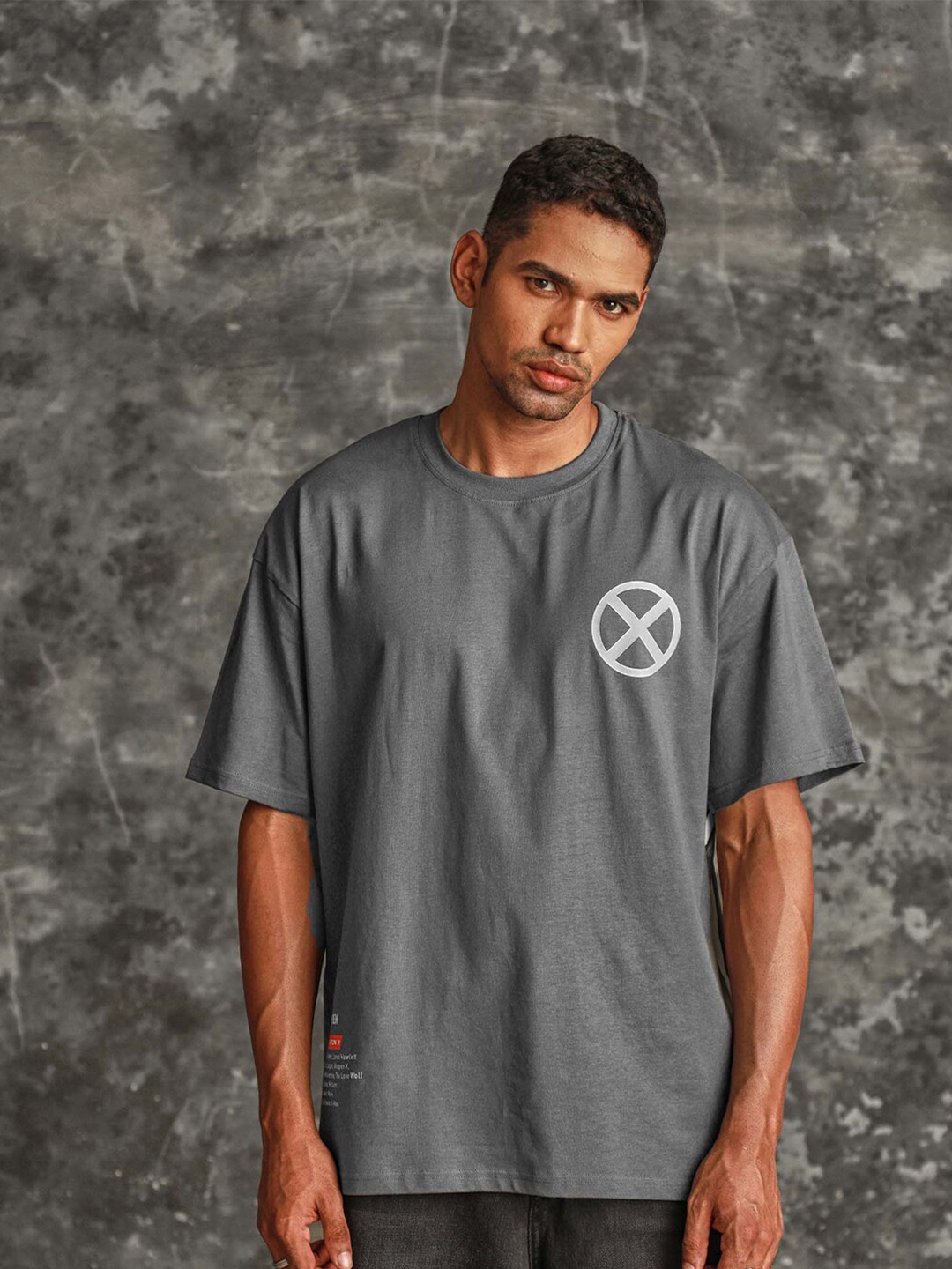 

Bonkers Corner Grey Wolverin Printed Drop-Shoulder Sleeves Oversized Cotton T-shirt