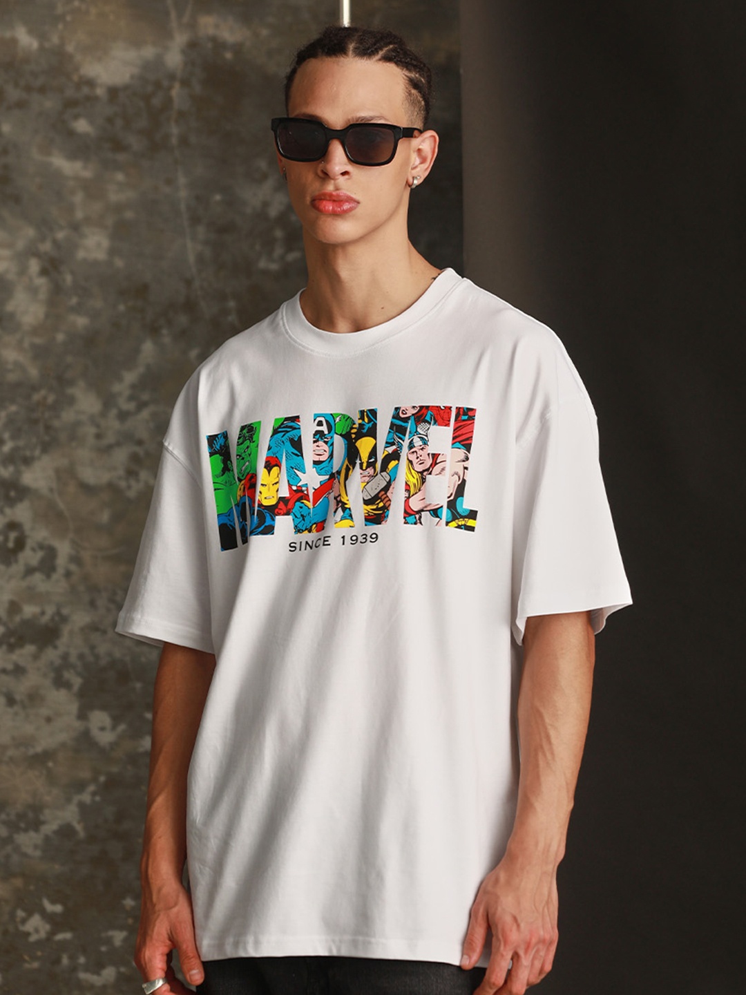 

Bonkers Corner Typography Printed Drop-Shoulder Sleeves Loose T-shirt, White