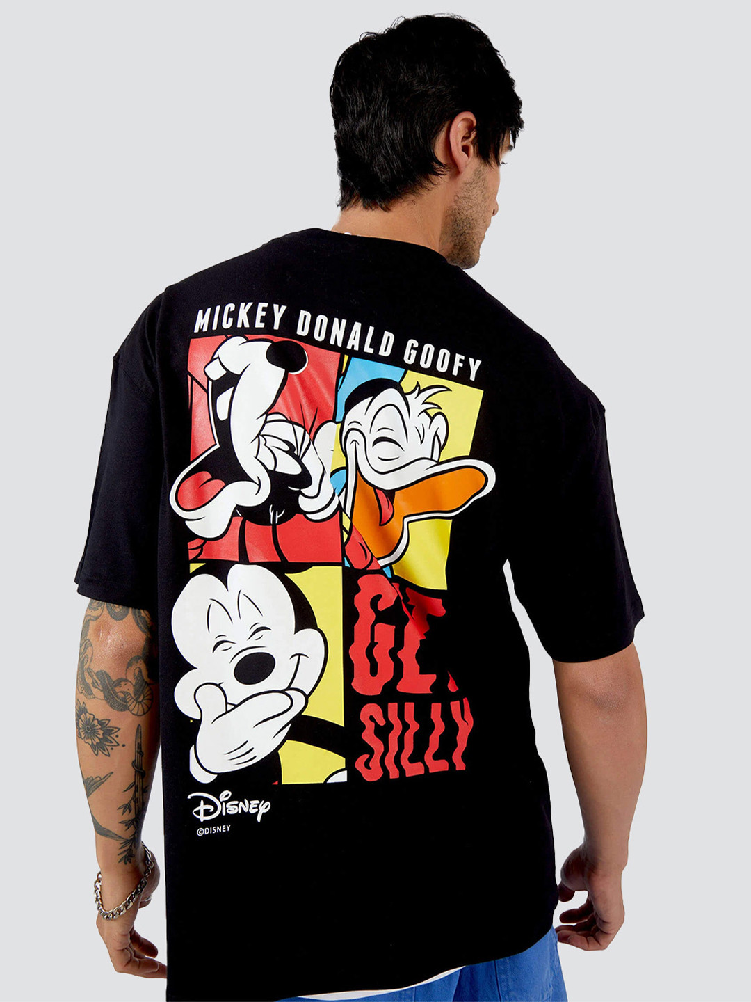 

Bonkers Corner Drop-Shoulder Sleeves Typography Printed Loose Fit Cotton T-shirt, Black