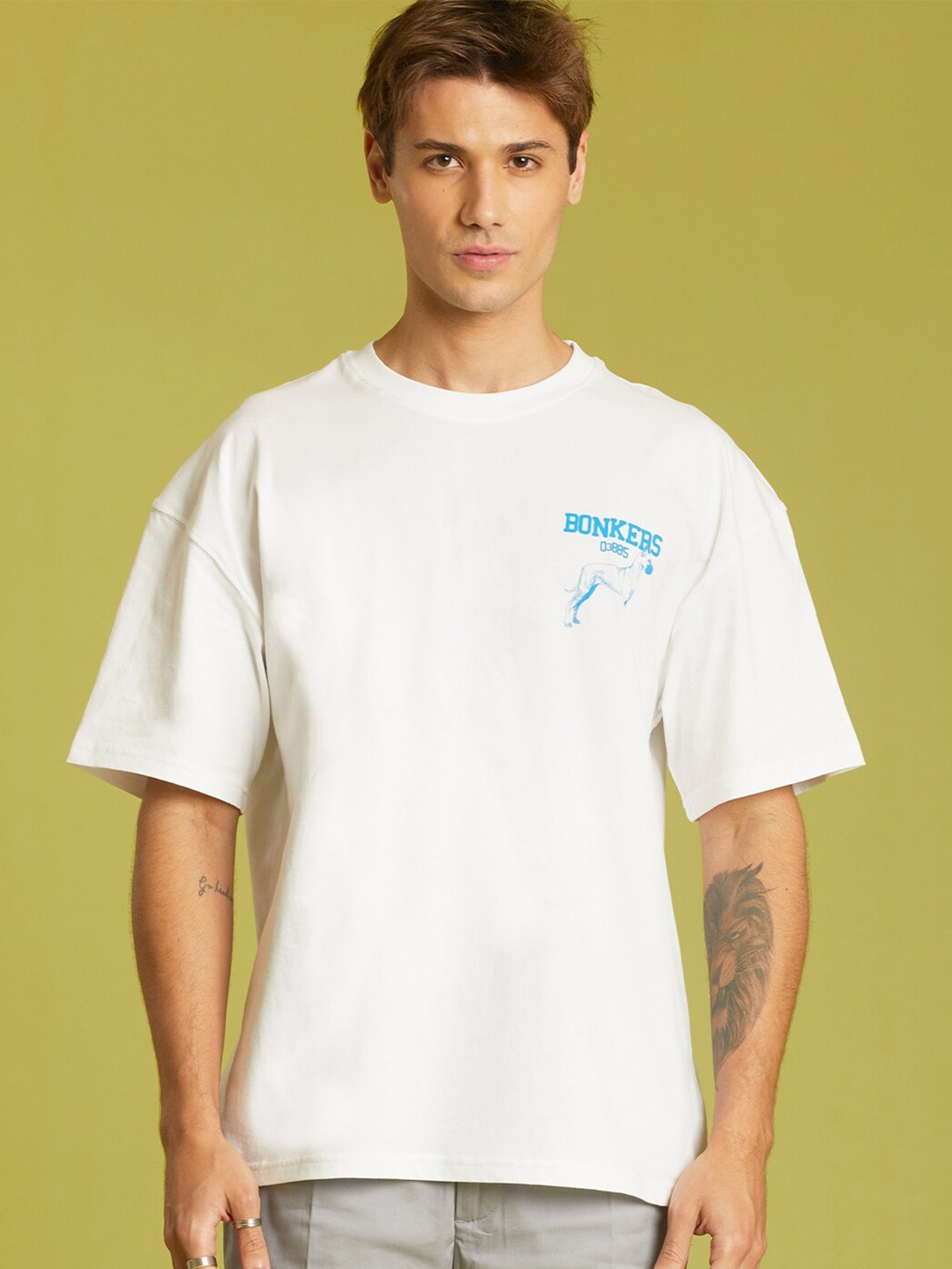 Bonkers Corner Typography Printed Round Neck Cotton T-shirt, White