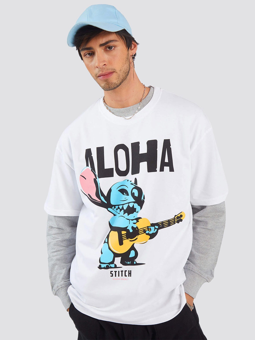 

Bonkers Corner Graphic Printed Drop-Shoulder Sleeves Cotton Loose T-shirt, White