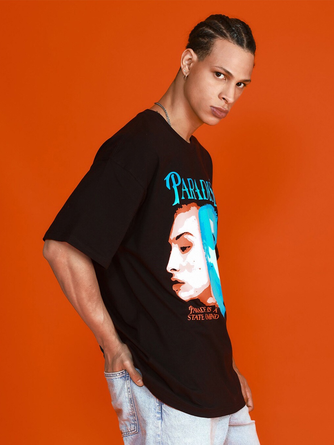 

Bonkers Corner Black Paradise Printed Drop-Shoulder Sleeves Cotton Oversized T-shirt