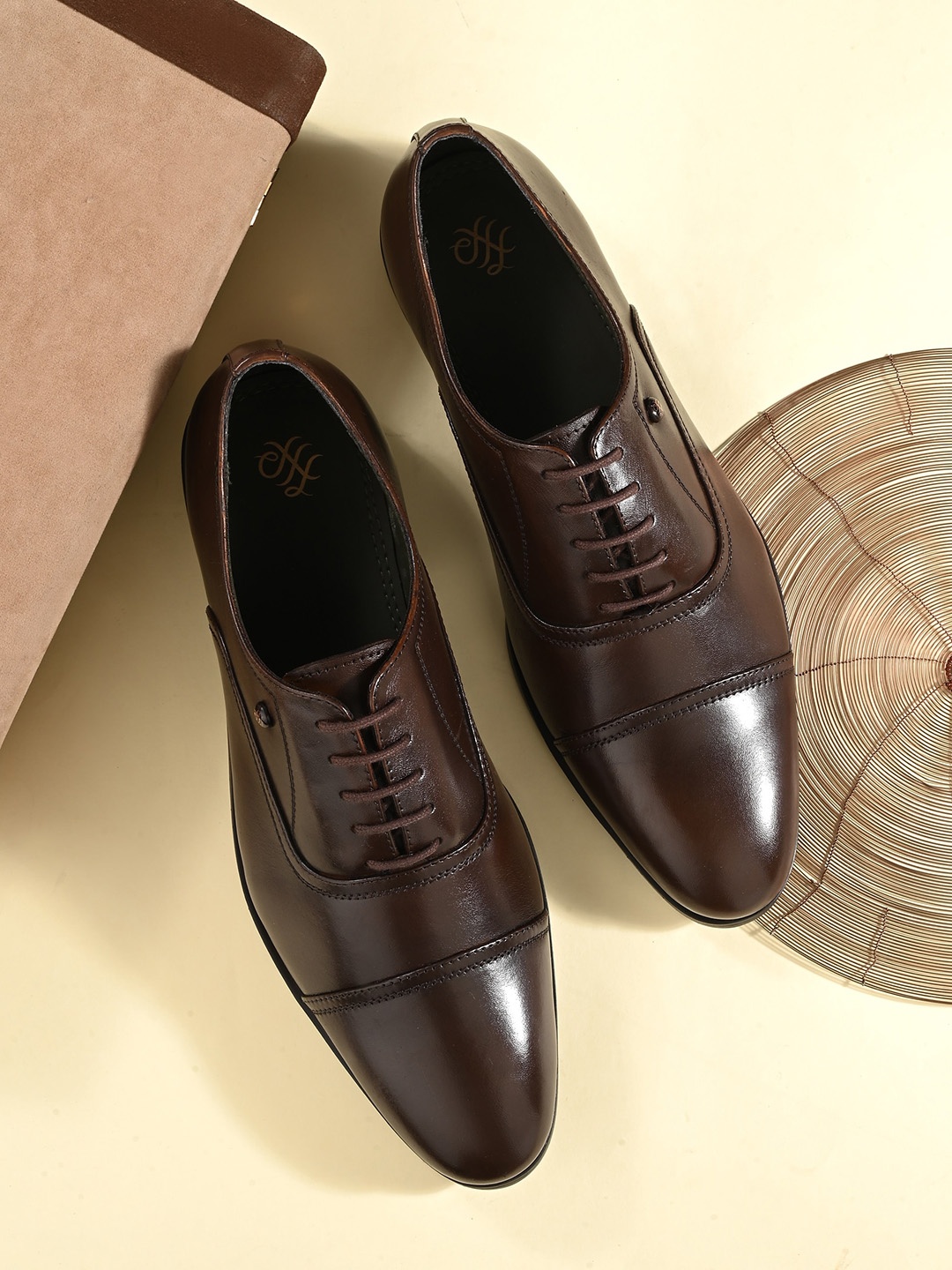 House of Pataudi Men Genuine Leather Lace-Up Formal Oxford Shoes, Brown