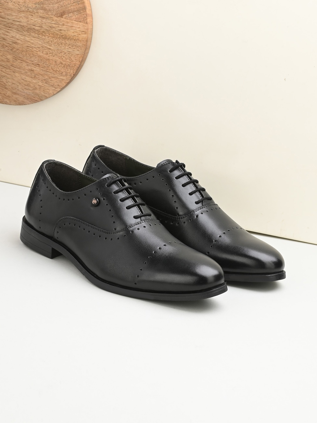 

House of Pataudi Men Genuine Leather Lace-Up Formal Derbys, Black