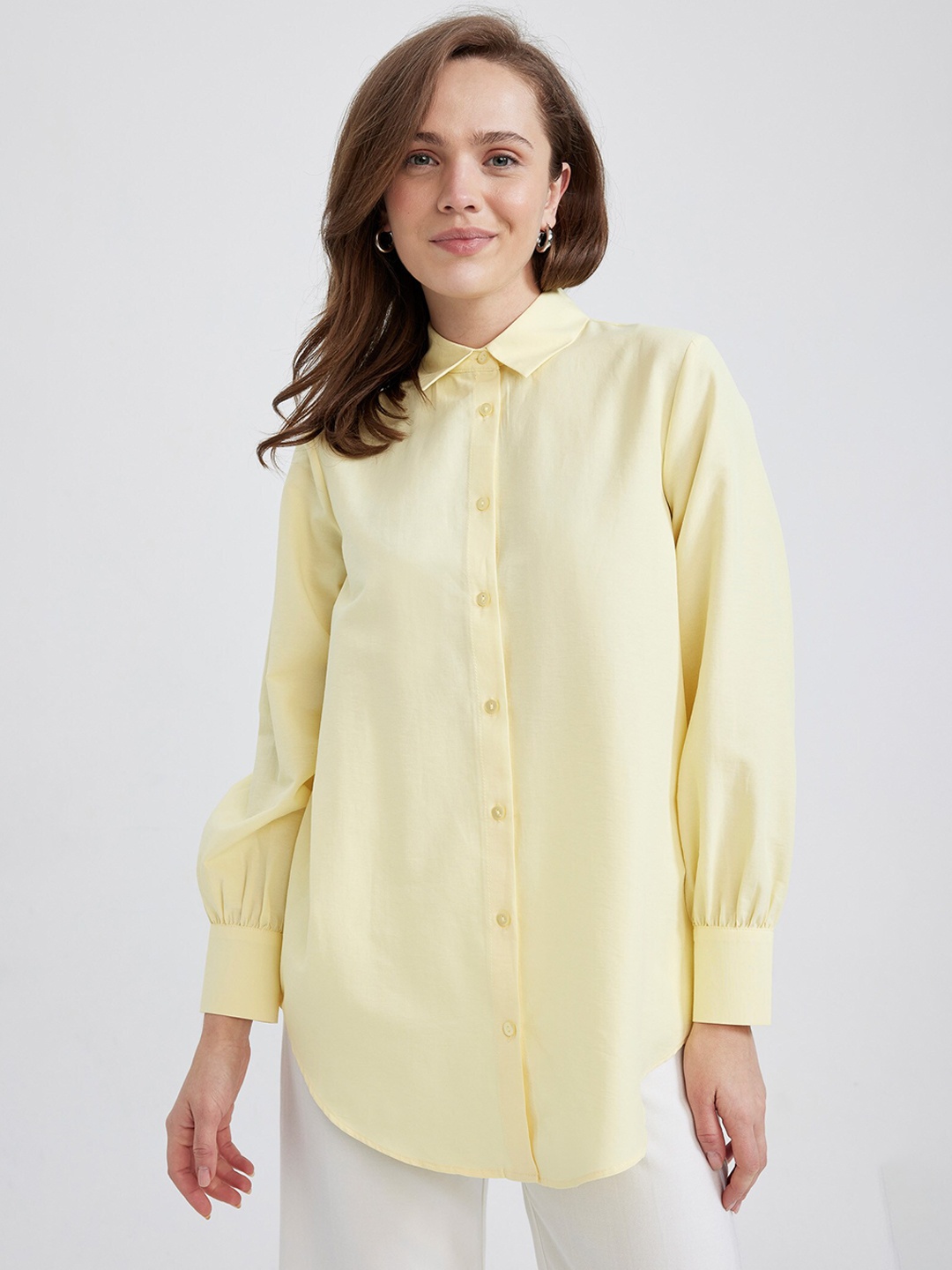 

DeFacto Spread Collar Long Sleeves Casual Shirt, Yellow