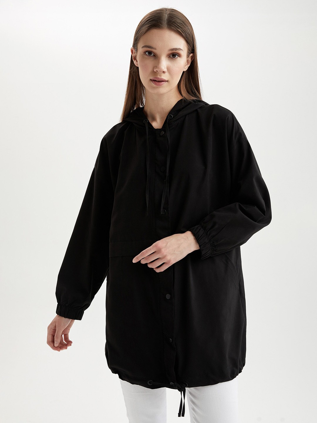 

DeFacto Puff Sleeves Hooded Tunic, Black