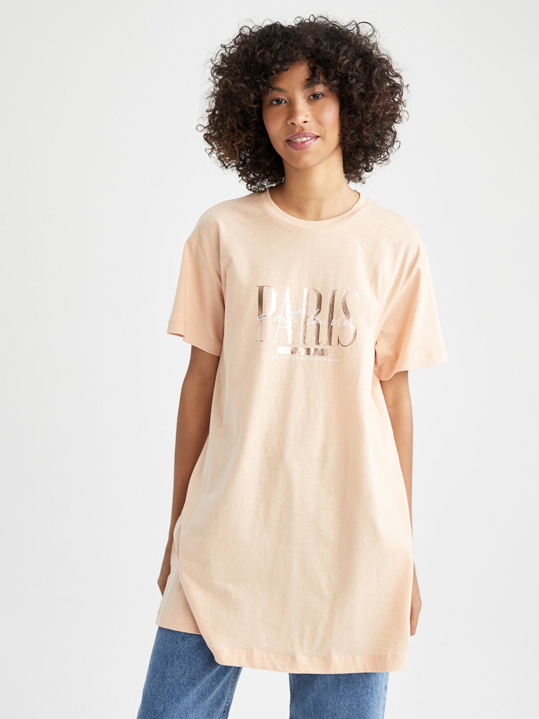 

DeFacto Typography Printed Cotton T-shirt, Cream