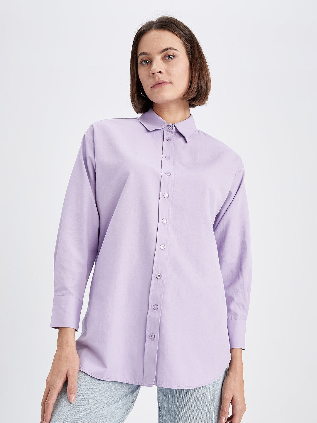 

DeFacto Spread Collar Cuffed Sleeves Casual Shirt, Purple