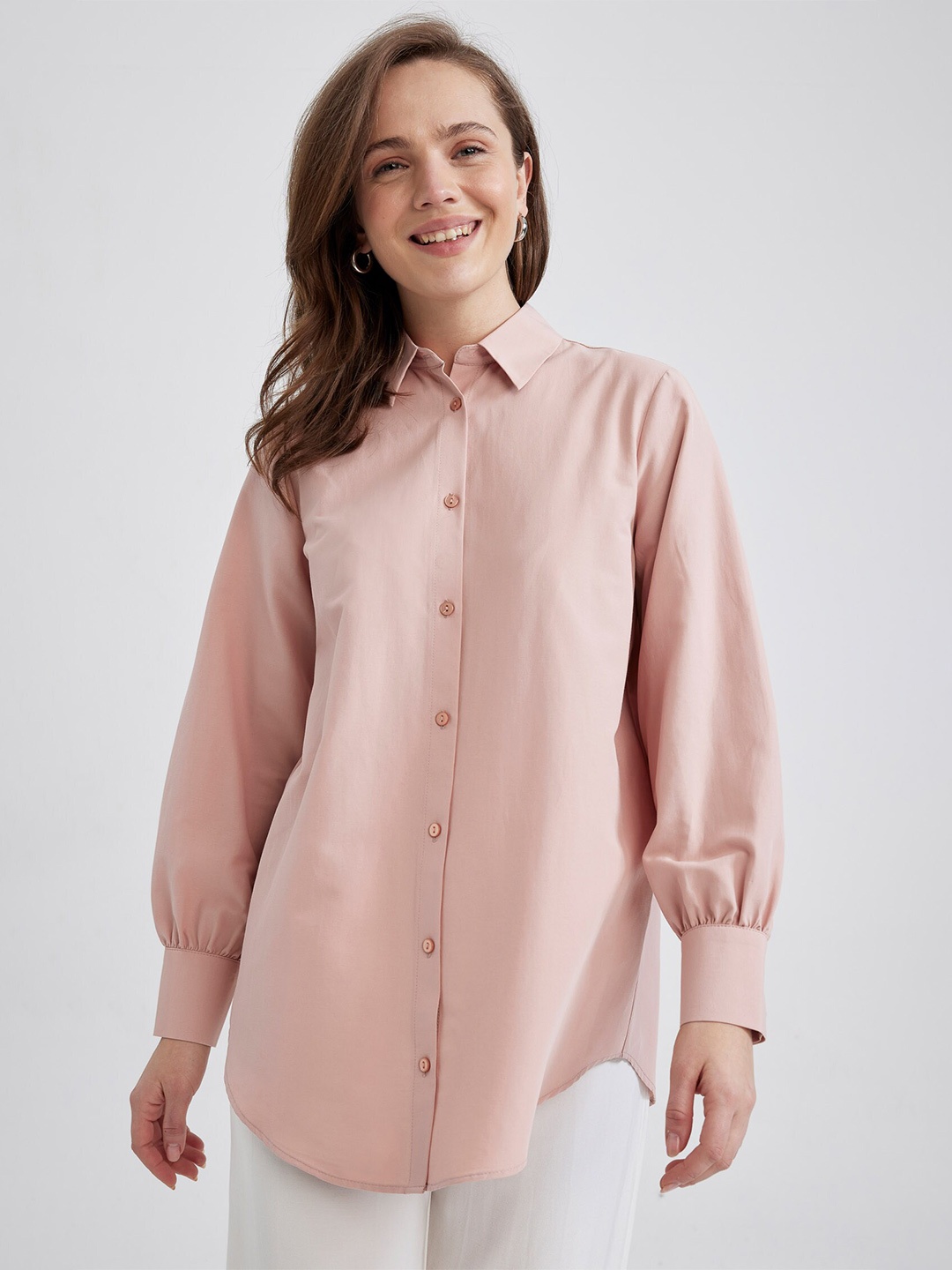 

DeFacto Solid Shirt Collar Tunic, Pink