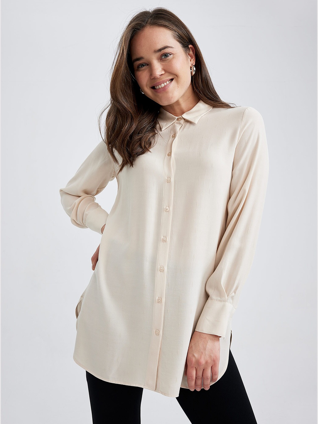 

DeFacto Solid Shirt Collar Tunic, Cream