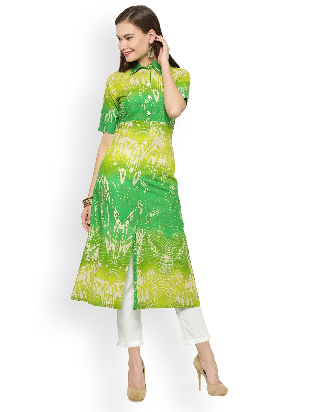 

Indibelle Women Green & Lime Green Printed Kurta with Trousers