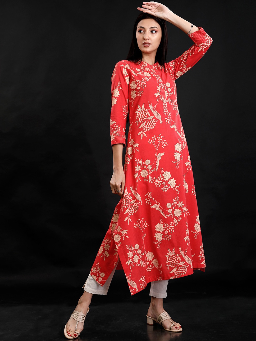 

FABNEST Women Red Printed Kurta