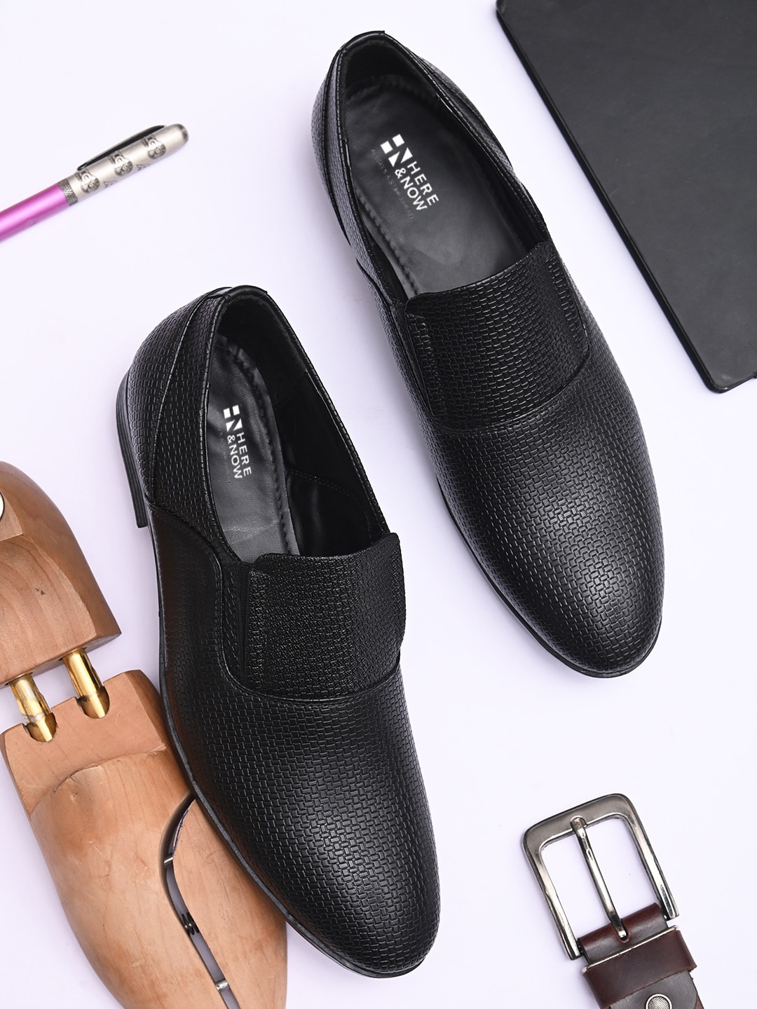 

HERE&NOW Men Textured Comfort-Fit Slip-On Shoes, Black