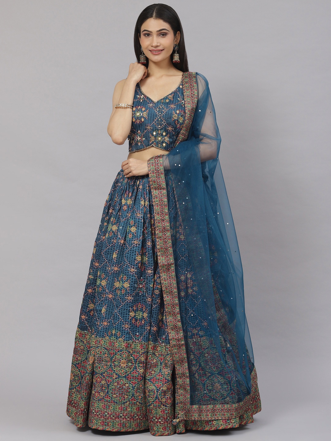 

Readiprint Fashions Embroidered Sequinned Ready to Wear Lehenga & Blouse With Dupatta, Navy blue