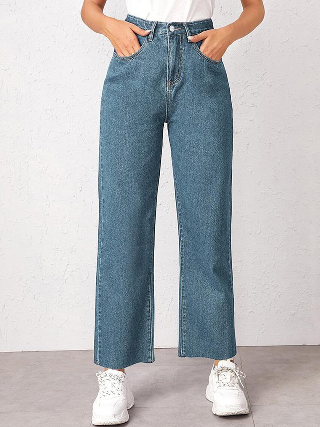 

Kotty Women Straight Fit High-Rise Stretchable Cropped Jeans, Blue
