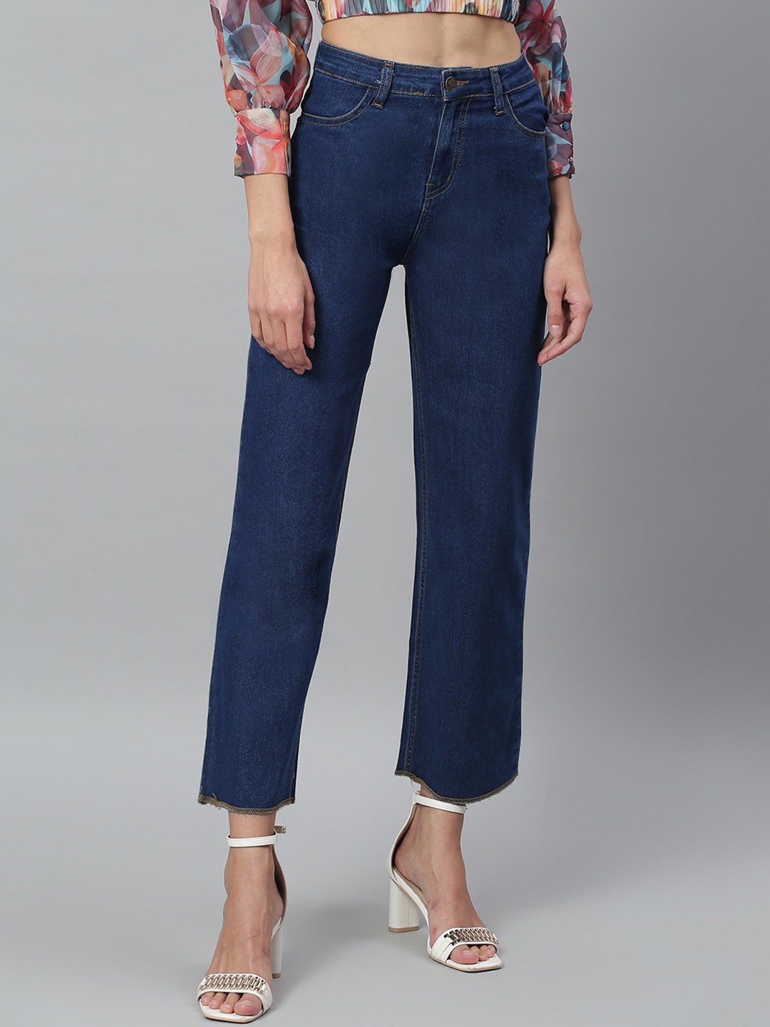 

Kotty Women Cotton Jean Straight Fit High-Rise Stretchable Jeans, Blue