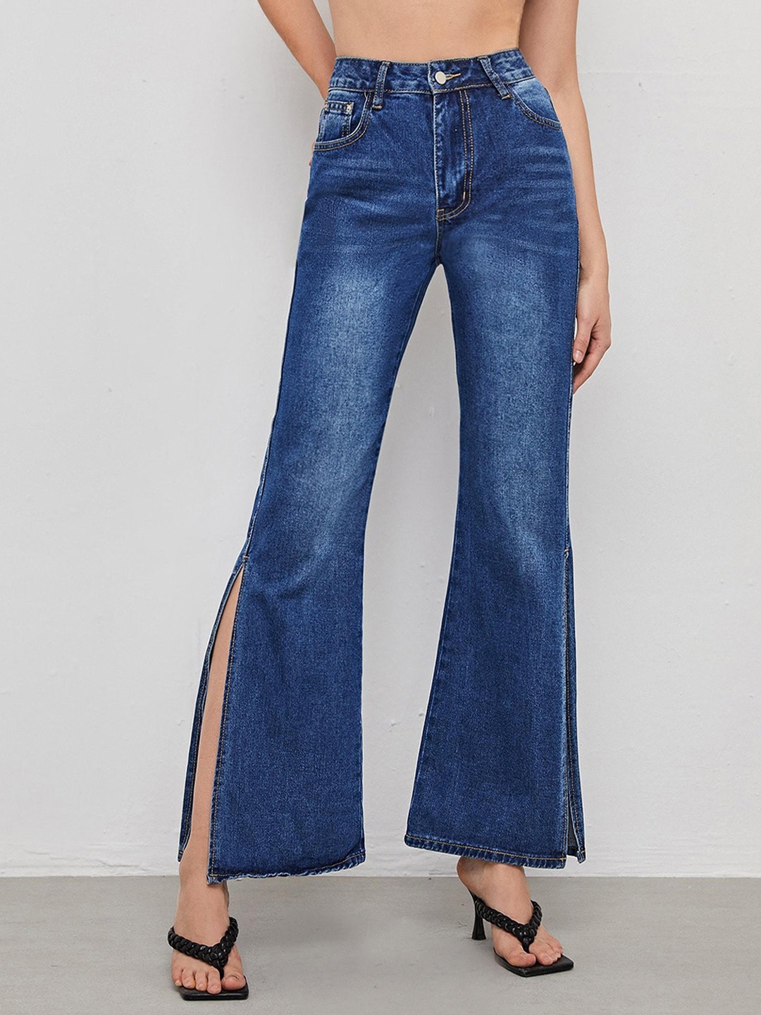 

Kotty Women Jean Flared High-Rise Light Fade Stretchable Jeans, Blue