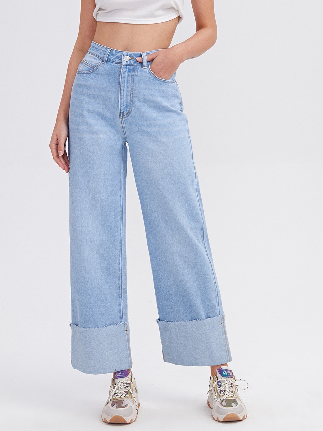 

Kotty Women Flared High-Rise Stretchable Cotton Lycra Blend Jeans, Blue