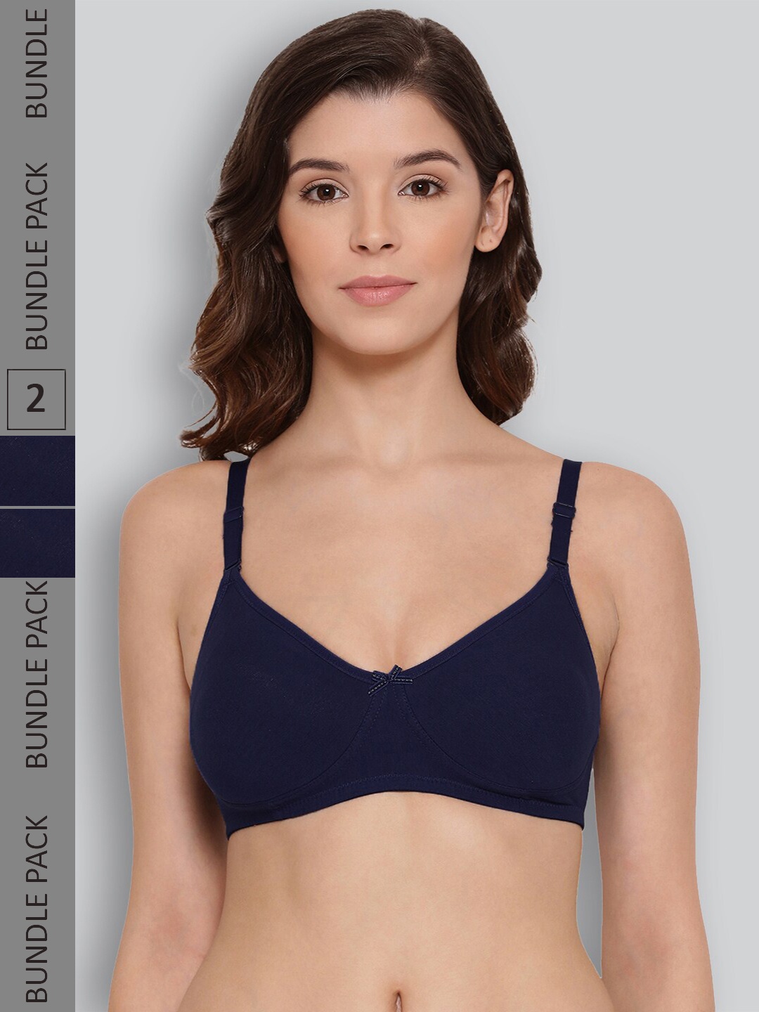 

LYRA Pack of 2 Non-Padded Underwired Pure Cotton Bra, Navy blue