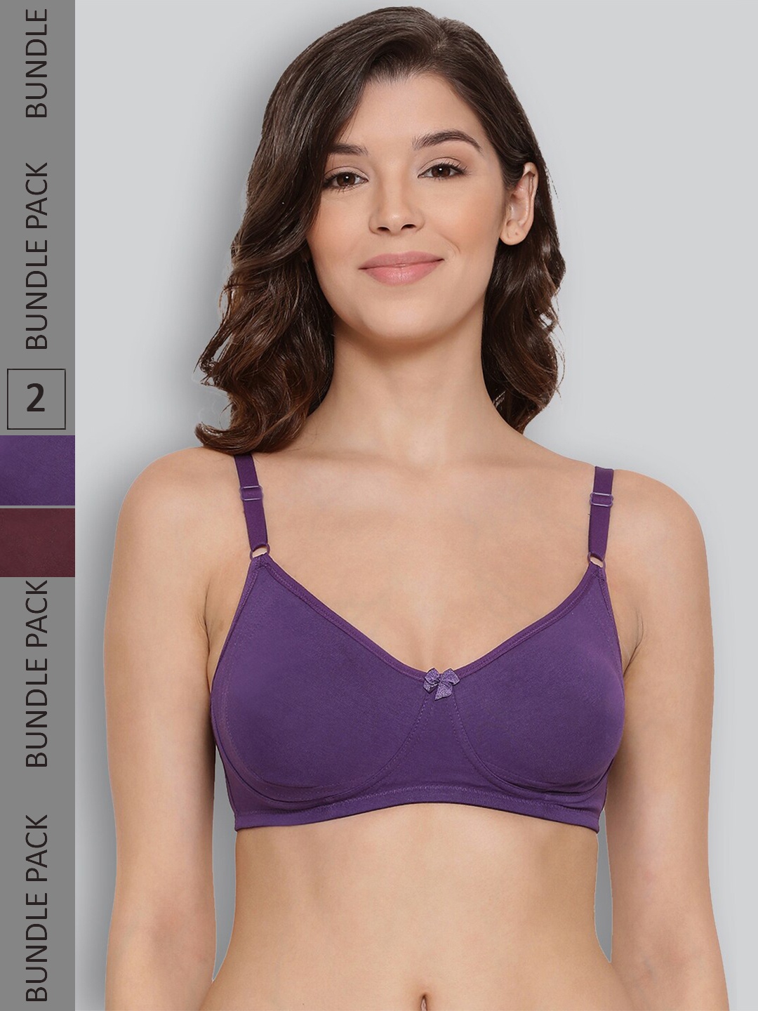 

LYRA Pack of 2 Non-Padded Underwired Pure Cotton Bra, Burgundy