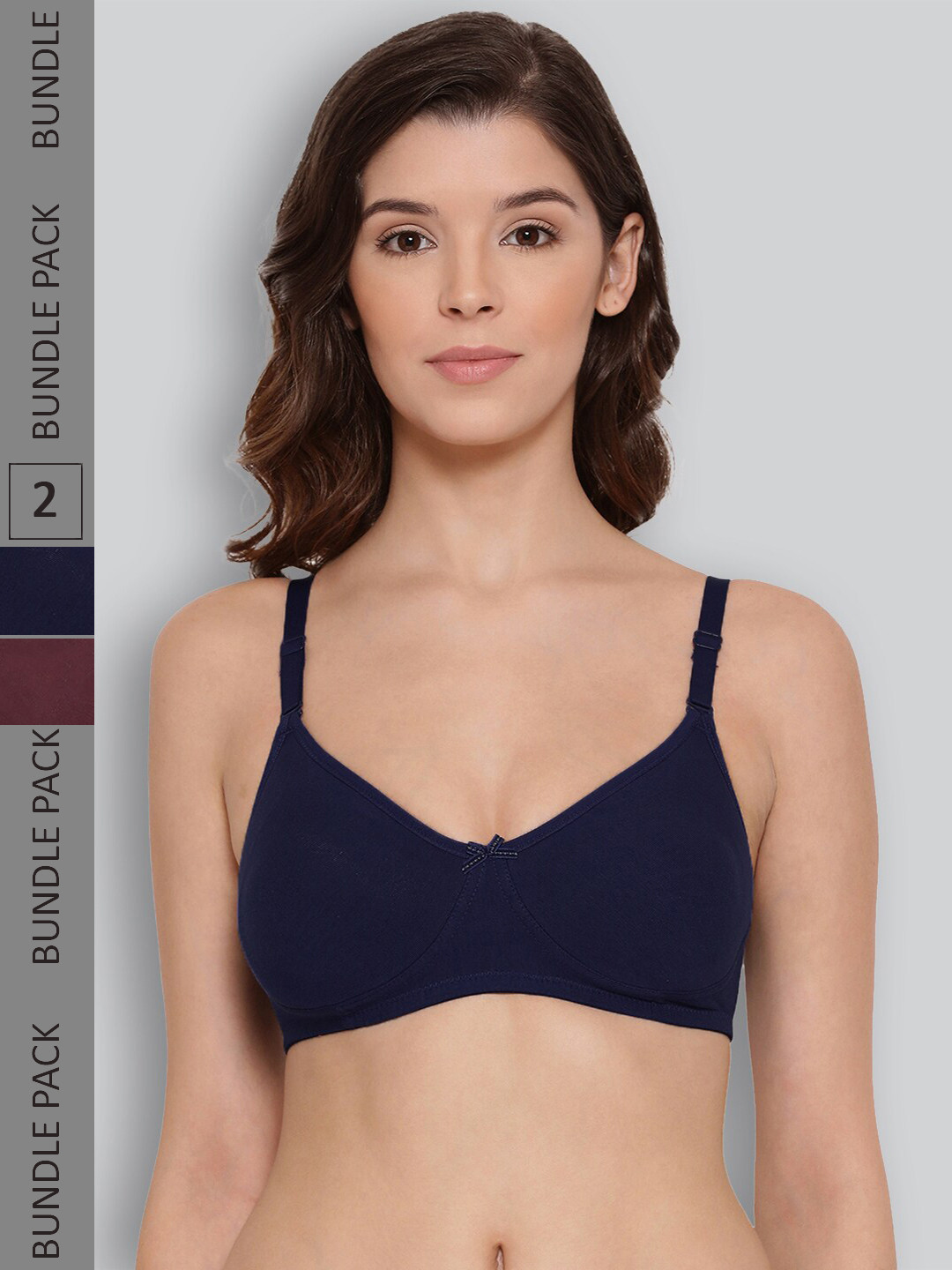 

LYRA Pack Of 2 Non Padded Seamless Moulded Full Coverage Pure Cotton Underwired Bra, Navy blue