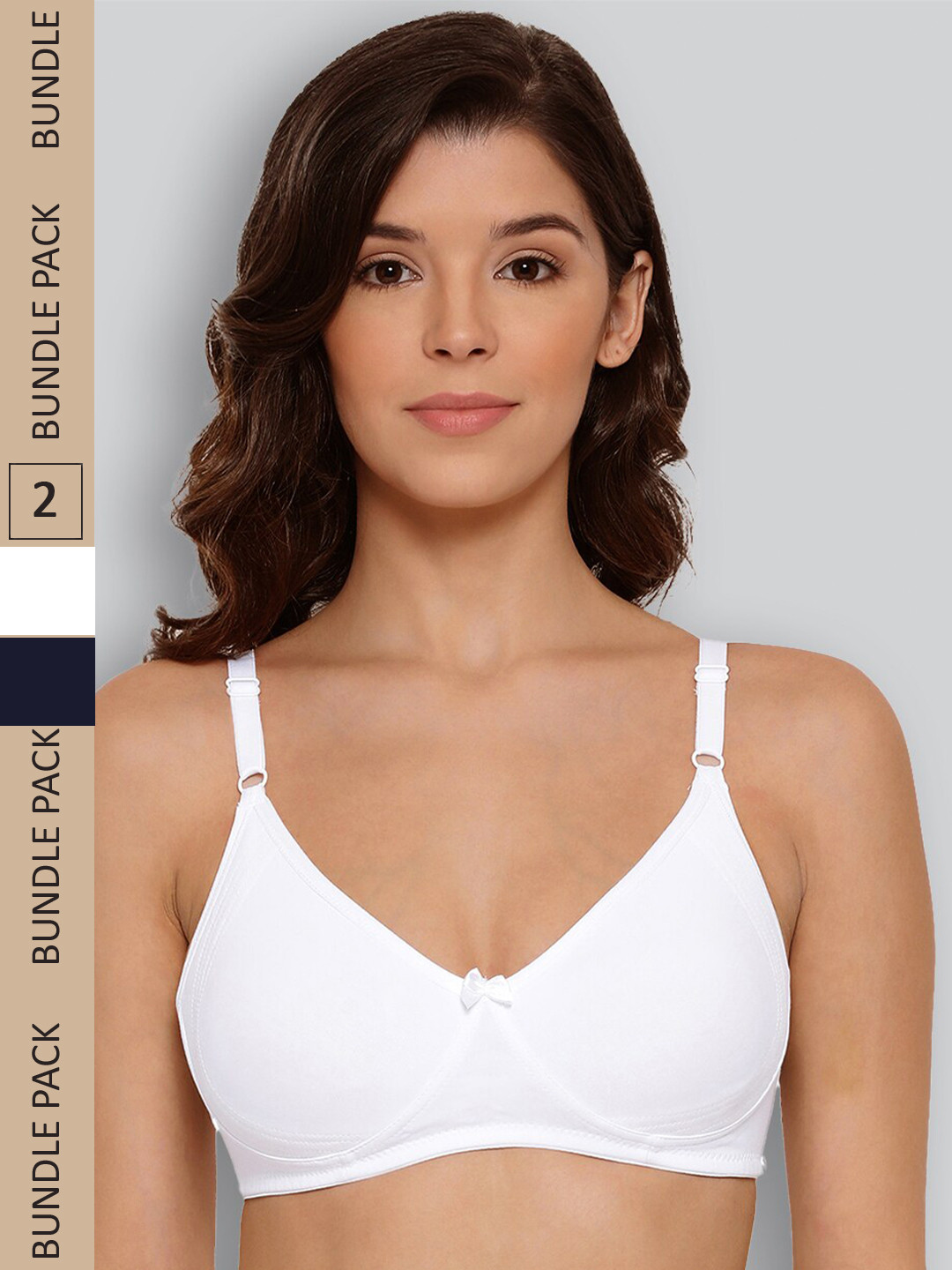 

LYRA Pack Of 2 Non Padded Seamless Moulded Full Coverage Pure Cotton Underwired Bra, Navy blue