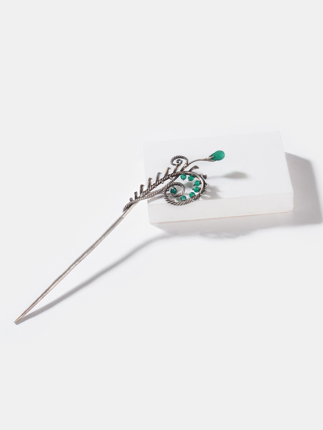 

SHAYA 925 Silver-Plated Oxidised Beaded Hairstick, Green