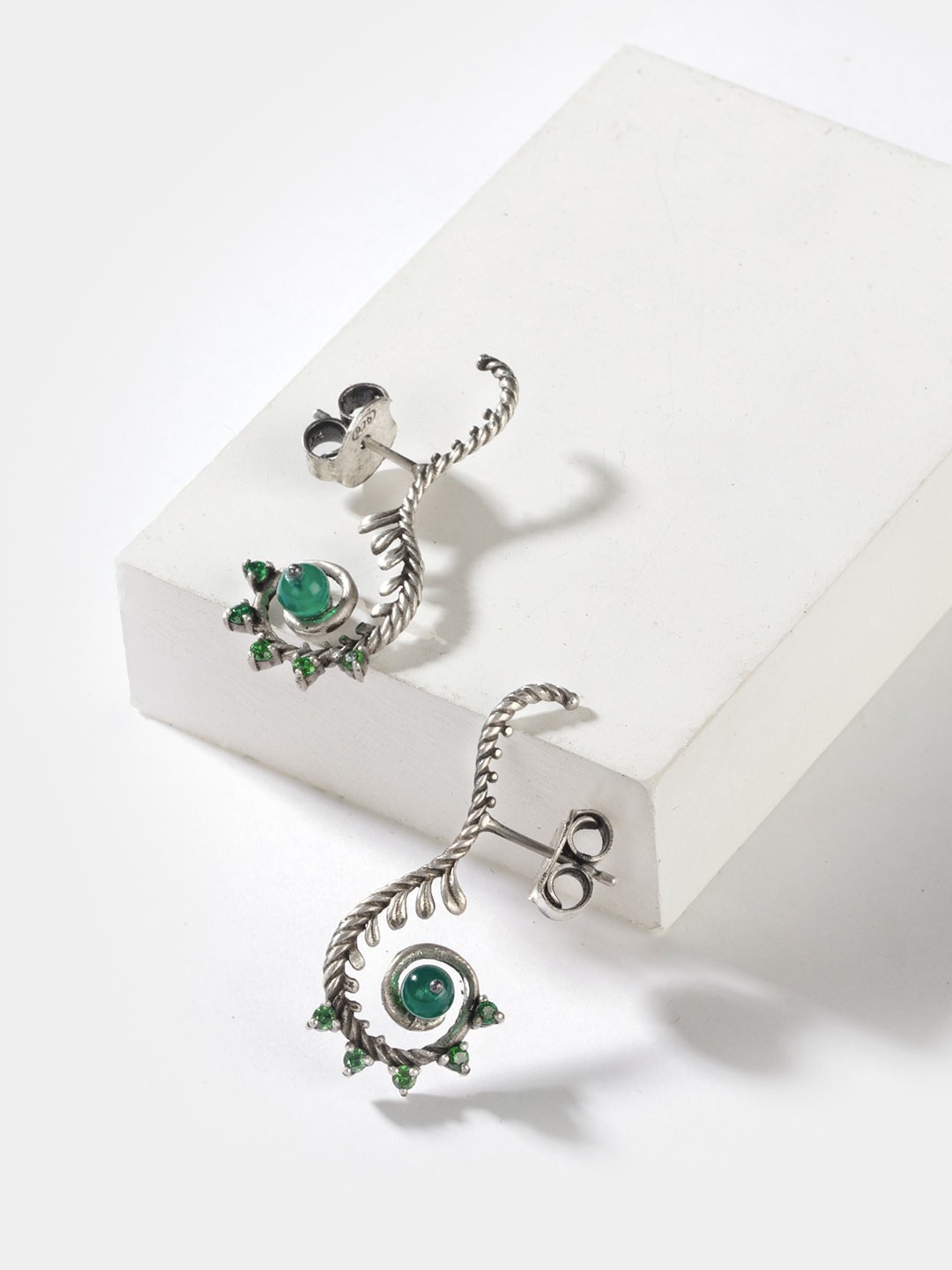 

SHAYA Silver-Plated Oxidized Drop Earrings, Green