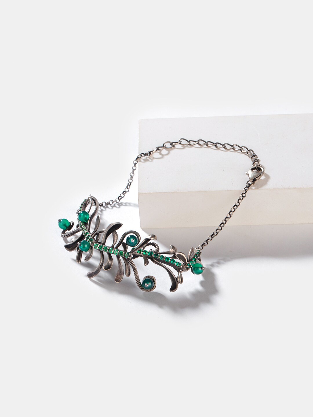 

SHAYA Women 925 Sterling Silver Link Bracelet, Green