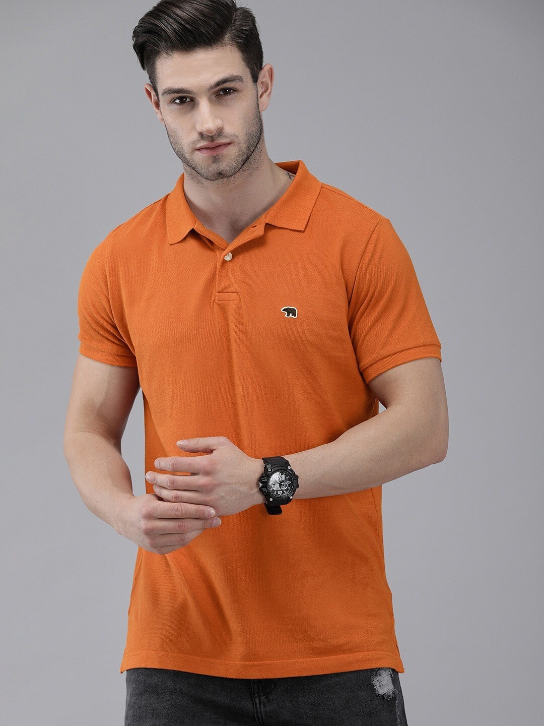 

THE BEAR HOUSE Polo Collar Pure Cotton Slim Fit T-shirt, Orange