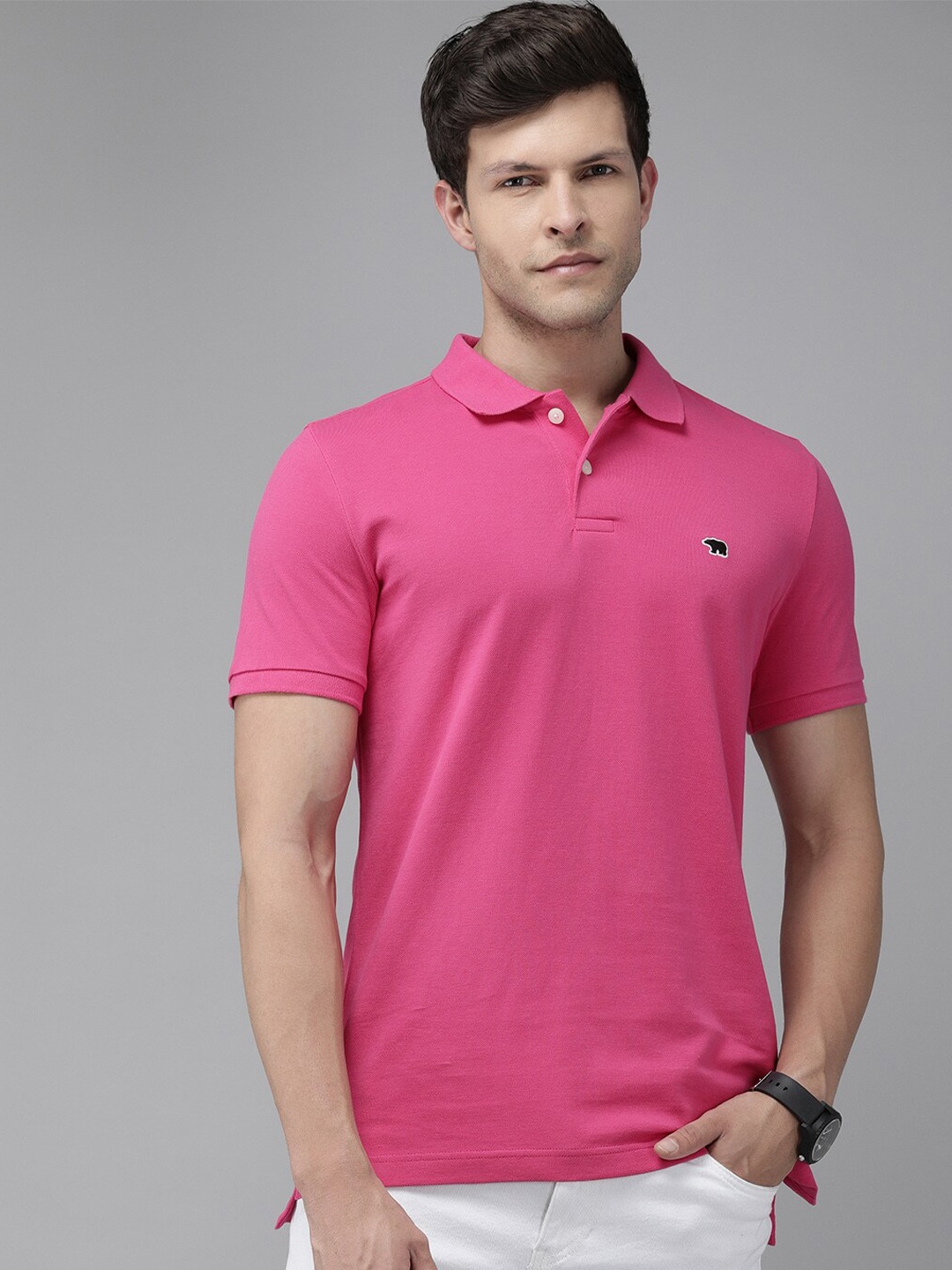 

THE BEAR HOUSE Polo Collar Cotton Slim Fit T-shirt, Pink