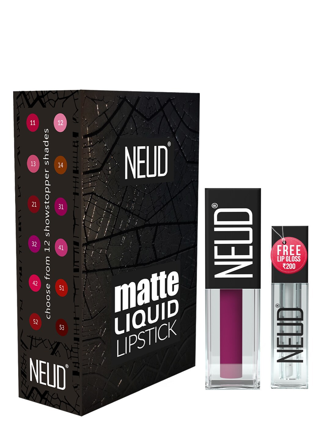 

NEUD Set of Transfer-Proof Matte Liquid Lipstick - 3 ml & Liquid Lip Gloss - 1 ml, Purple