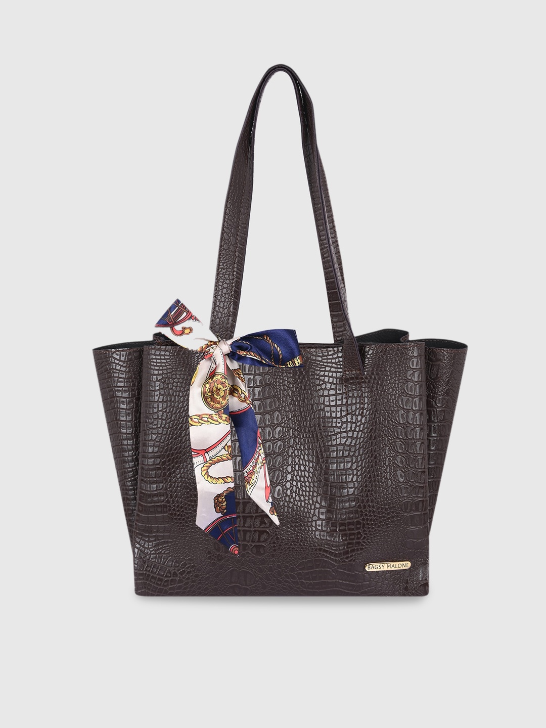 

Bagsy Malone Textured Structured Tote Bag With Scarf, Brown