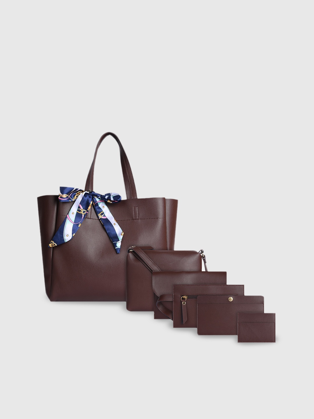 

Bagsy Malone Pack Of 5 Textured Structured Shoulder Bag With Scarf, Brown