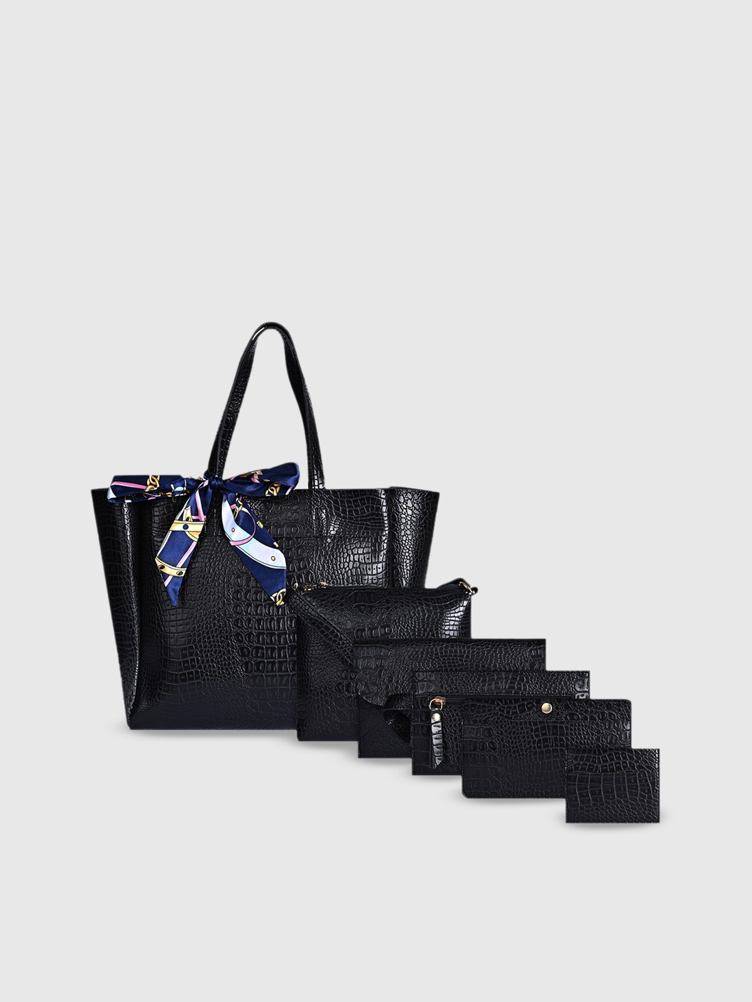 

Bagsy Malone Pack Of 5 Textured Structured Shoulder Bag With Scarf, Black