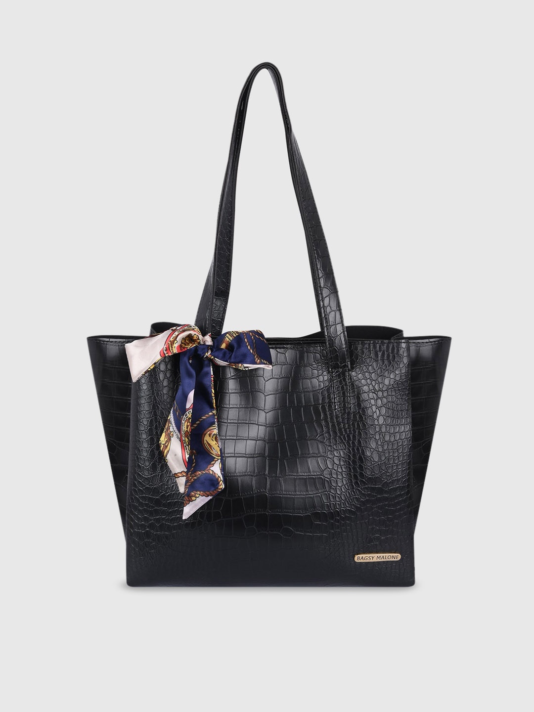 Bagsy Malone Textured Structured Tote Bag With Scarf, Black