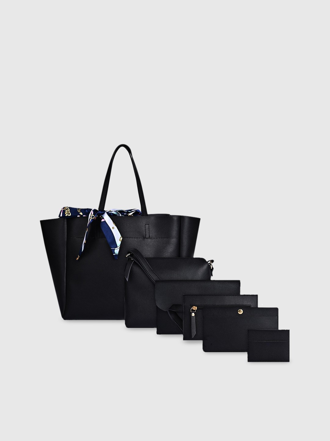 

Bagsy Malone Pack Of 5 Textured Structured Shoulder Bag With Scarf, Black
