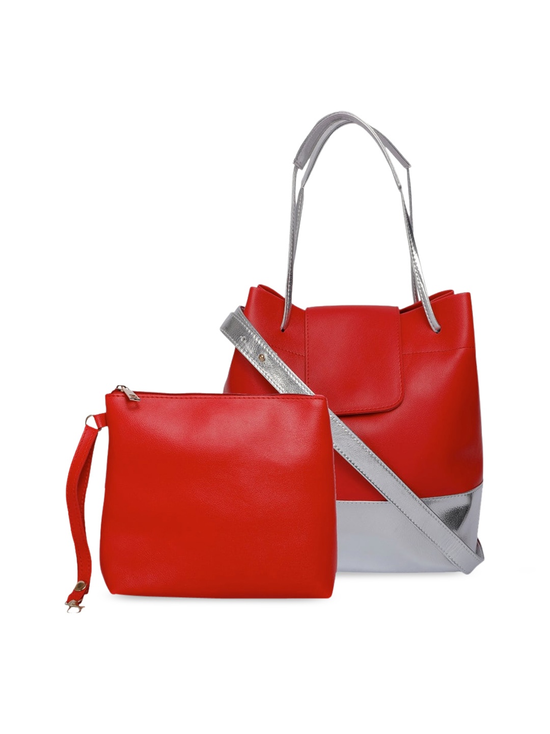 

Bagsy Malone Women Colourblocked PU Shopper Tote Bag With Pouch, Red