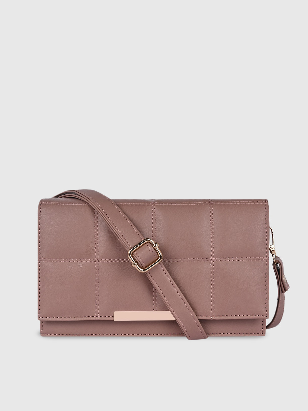 

Bagsy Malone Checked PU Water Resistant Structured Sling Bag with Quilted, Brown