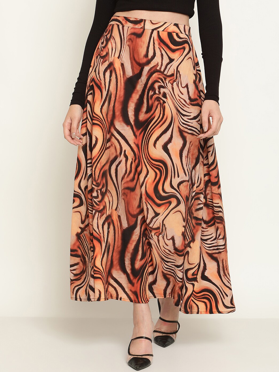 

The Vanca Animal Printed Flared Maxi Skirt, Rust