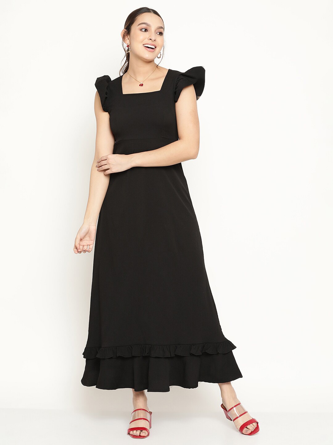 

The Vanca Square Neck Short Dress, Black